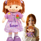 Personalized Rag Dolls for Girls - Custom 16 Inches Soft Plush Snuggle Baby Doll for Toddlers Stuffed Toys - Muecas de Trapo Personalizadas para Nias - Ginger Hair Purple Dress with Cardigan
