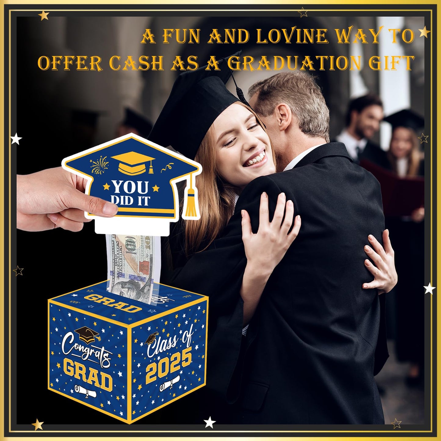 Meiidoshine Graduation Gifts, Graduation Money Box Blue, Surprise Grad Money Holder With Pull Out Card, Class Of 2025 Funny Cash