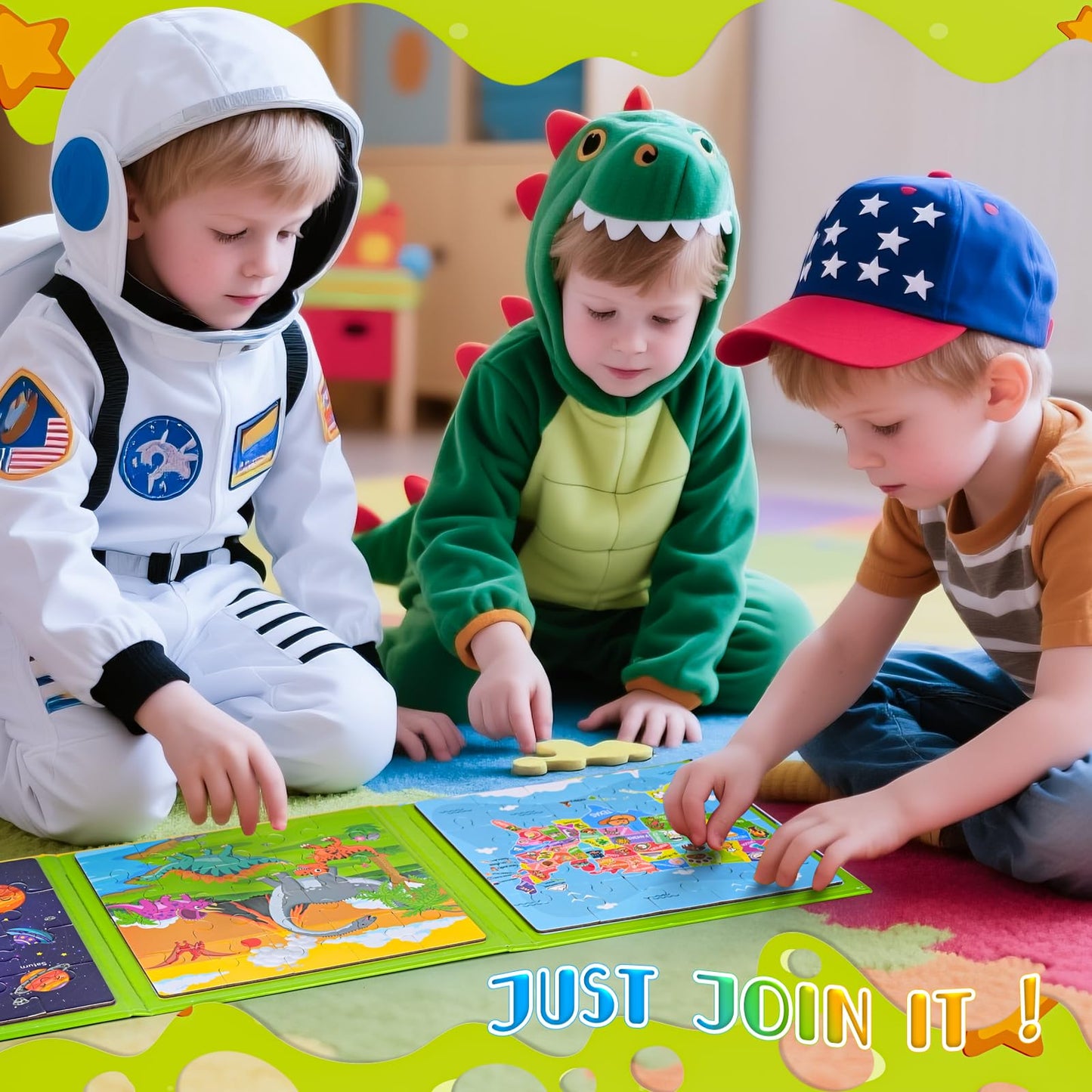 Magnetic Puzzles for Toddlers 3-5, 3 Pack Travel Puzzles for Kids Ages 3-6 with 60 Magnetic Pieces, Dinosaur, Solar System & Map