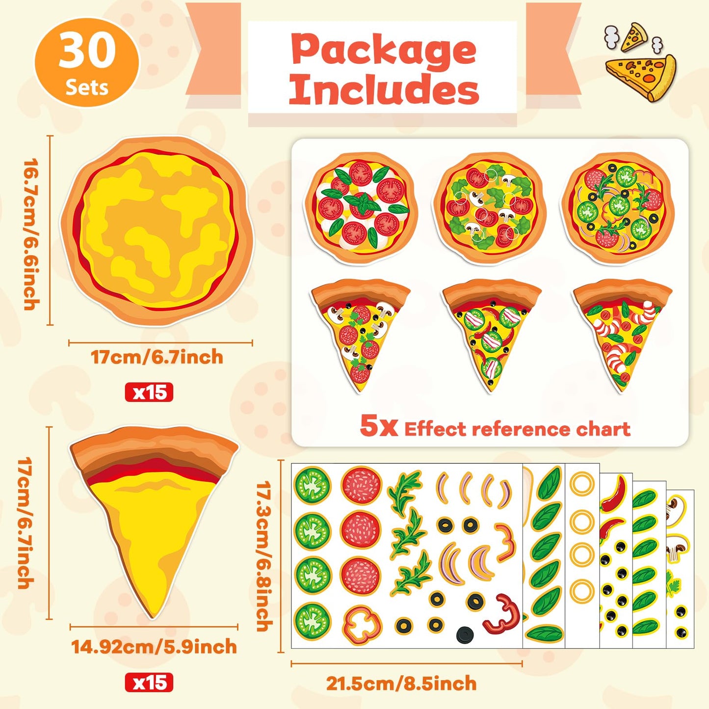 Qyeahkj 30 Pcs Pizza Craft Kits for Kids Make A Pizza Stickers Paper Card Make Your Own Pizza DIY Gifts Activity Hanging Decals