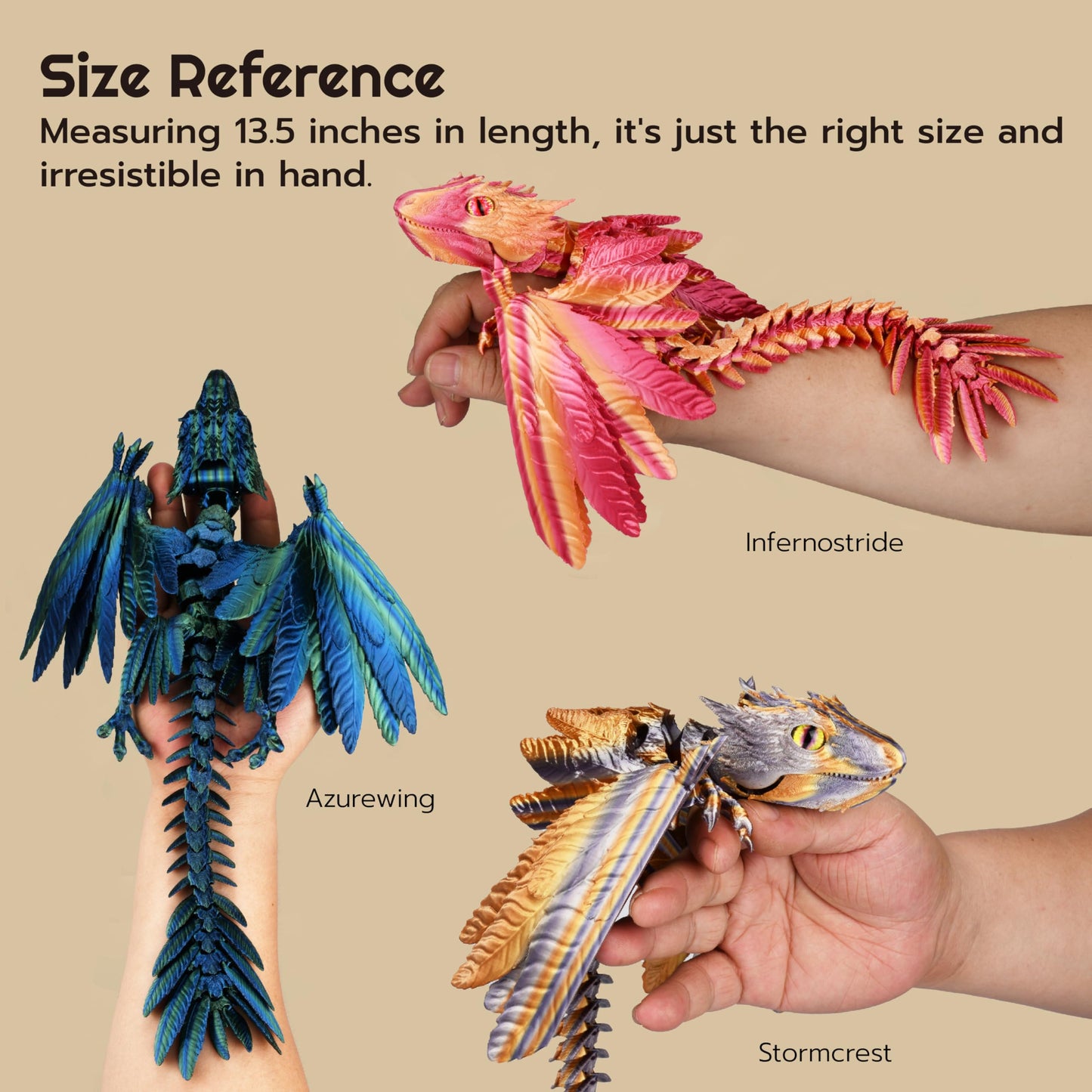 Feathered Wyvern Dragon, 3D Printed Dragon, Articulated Dragon, Fidget Dragon, 3D Printed Toys, Desktop Pet (Golden Dawn)