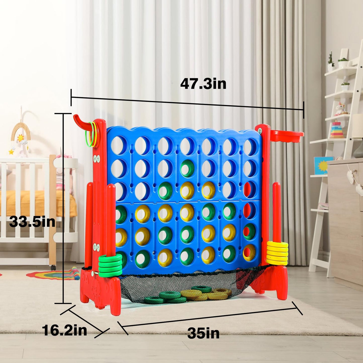 Tigasy Giant 4 Row Game with Carrying Bag and Mesh Fabric .Giant 4-to-Score Game Set Suitable for Indoor and Outdoor Holiday Par