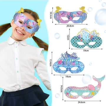 Minatee 24 Pcs Mermaid Mask for Kids Mermaid Cosplay Masks for Party Paper Animal Mask Costume Mask Children Eye Masks Dress Par