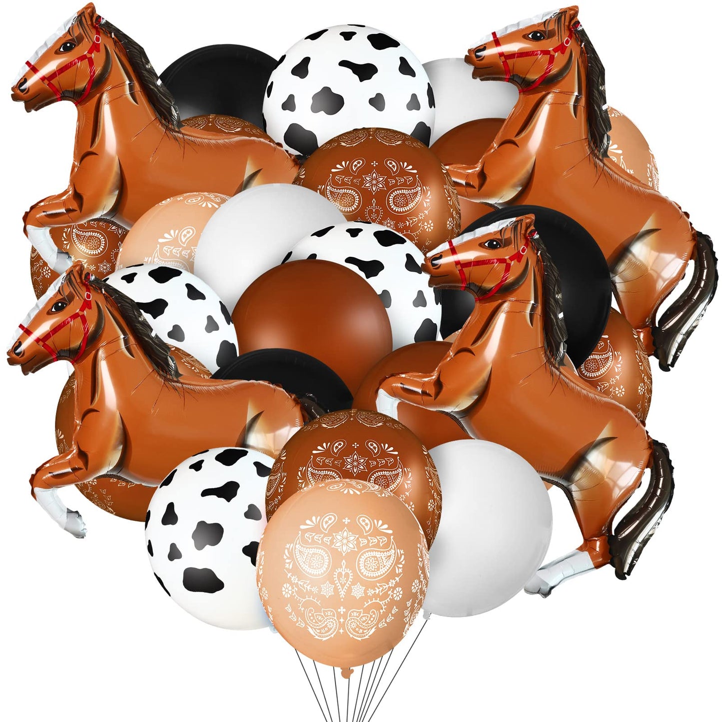 Hungdao 52 Pcs Western Party Horse Balloons Cowboy Decoration Kit Rodeo Farm Bandana Cowgirl Foil Latex Balloons Bulk For Baby Shower Birthday Arch Decor(Black Brown Series)