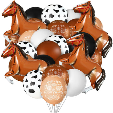 Hungdao 52 Pcs Western Party Horse Balloons Cowboy Decoration Kit Rodeo Farm Bandana Cowgirl Foil Latex Balloons Bulk For Baby Shower Birthday Arch Decor(Black Brown Series)