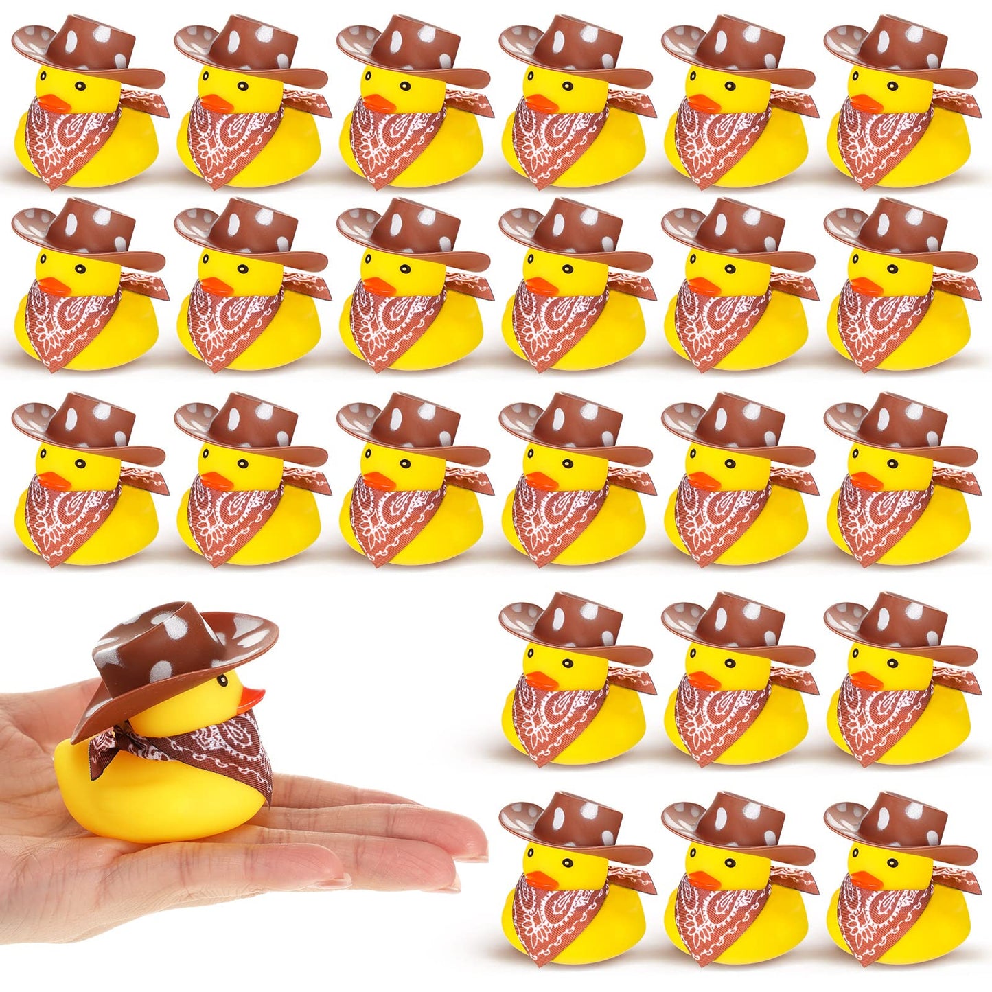24 Sets Cowboy Rubber Duck with Cute Cow Print Cowboy Hat and Scarf Mini Rubber Duckies Cow Print Farm Theme Party Supplies Bathtub Toys Western Cowboy Theme Party Decoration (Cute Style)