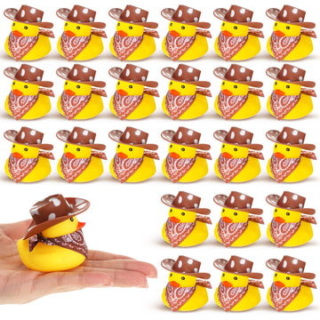 24 Sets Cowboy Rubber Duck with Cute Cow Print Cowboy Hat and Scarf Mini Rubber Duckies Cow Print Farm Theme Party Supplies Bathtub Toys Western Cowboy Theme Party Decoration (Cute Style)
