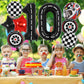 Race Car Birthday Balloons, Racetrack Number 0 Balloon, 40 Inch Large Foil Black 0 Balloon For Birthday Race Car Themed Party De