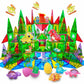 SKTMYY Magnetic Tiles Dinosaur Toys Set with Dinosaur Forest Theme, Including Dinosaur Magnetic Toys & Eggs, Plants, Volcano - B