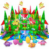 SKTMYY Magnetic Tiles Dinosaur Toys Set with Dinosaur Forest Theme, Including Dinosaur Magnetic Toys & Eggs, Plants, Volcano - B