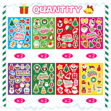 Christmas Stickers For Kids, Merry Christmas Theme Stickers Non-Repeating, Xmas Winter Holiday Party Stickers, Christmas Goodie
