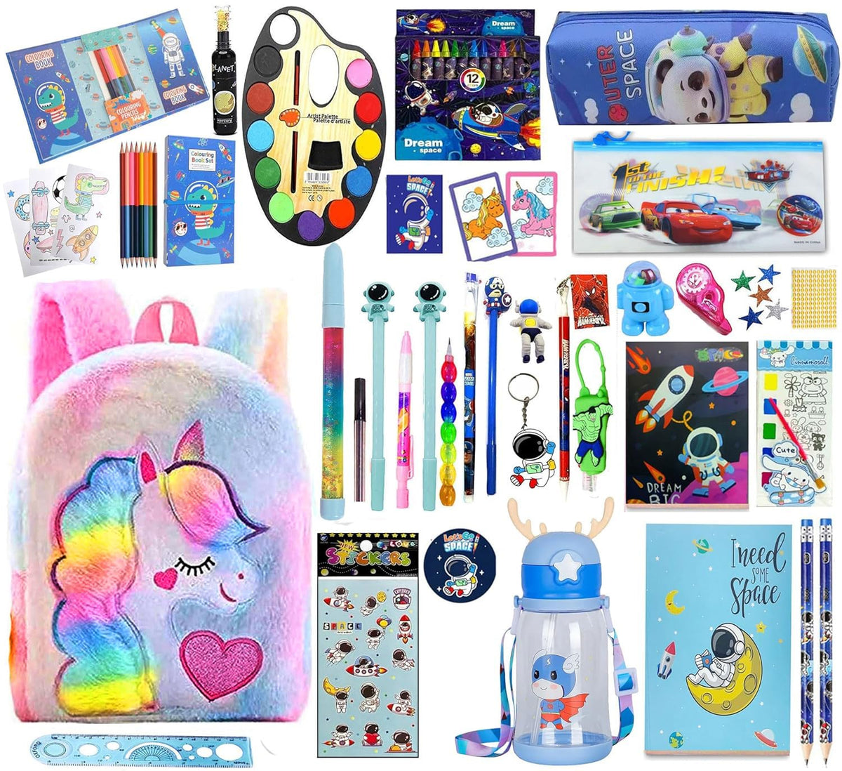 Shudaushi 36Pcs Unicorn All School Stationery For Girls Art & Craft Stationery With Zipper Fur Shoulder Bag Pen Pencil Eraser Di