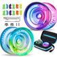 Magicyoyo Responsive Yoyo K2 Crystal Blue-Yellow + Pink-Purple, Dual Purpose Yoyo For Kids Beginners, Extra Unresponsive Bearing For Intermediate Advanced+12 Yoyo Strings+2 Kk Bearings + 1 Yoyo Case