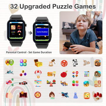 Kids Watch Boys With 32 Games Toys For Ages 3-12 Smart Watch For Kids With Hd Touch Screen,Video,Camera,Music Player,Pedometer,Learn Cards,Audiobook,10 9 8 7 6 5 4 Year Old Boys Birthday Gifts(Black)