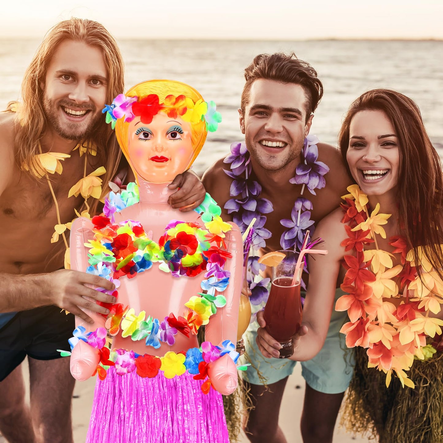 Liliful 8 Pcs Hawaiian Inflatable Blow Up Doll Set Includes 59 Inch No Moving Part Judy Doll Summer Inflatable Palm Tree Pool Ra