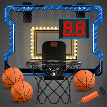 Hyes Mini Basketball Hoop Indoor With Scoreboard/Led Light, Glow In The Dark Door Basketball Hoop, Basketball Toy Gifts For Kids