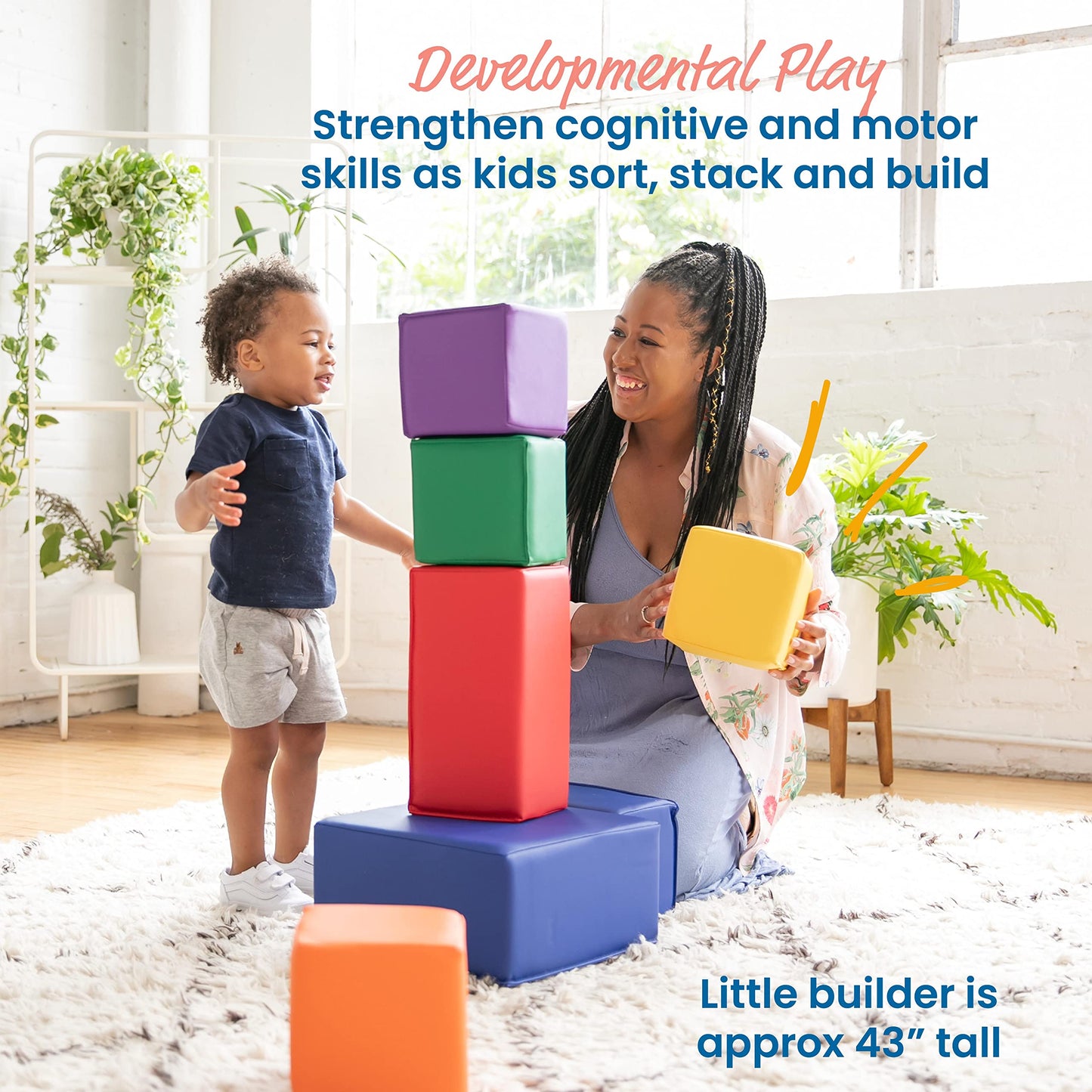 Ecr4Kids Softzone Big Foam Building Blocks, Soft Playset, Assorted, 7-Piece