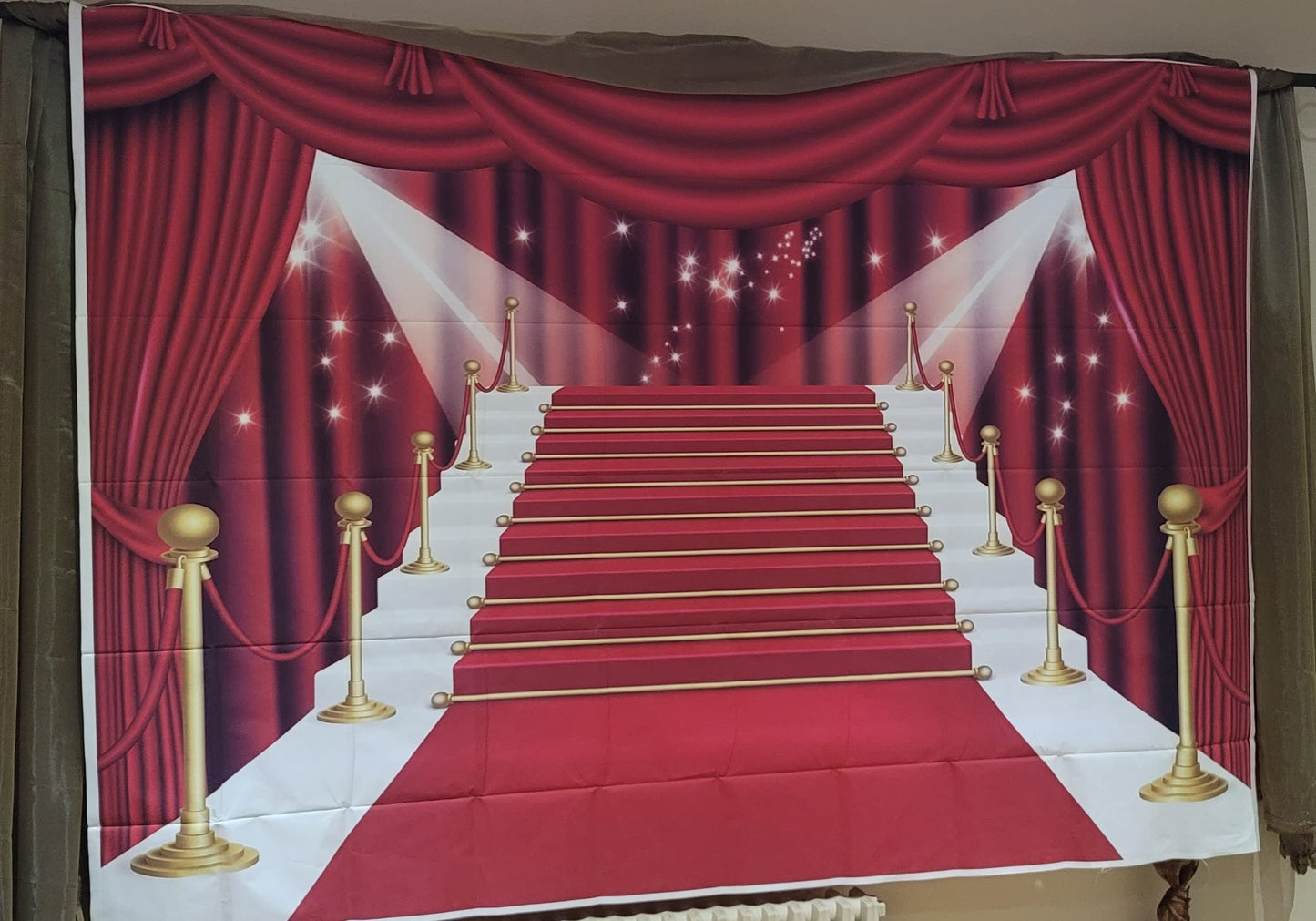 Inrui Red Curtain Stage Photography Background Red Carpet Film Red Curtain Stars Celebrity Party Banner Backdrop (7X5Ft)