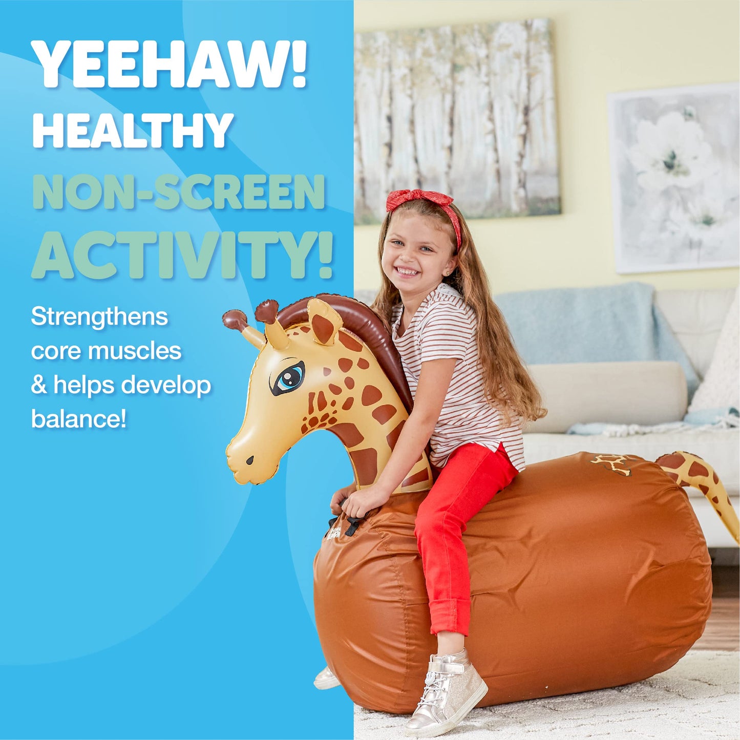 Waddle Hip Hoppers Large Bouncy Hopper Inflatable Hopping Animal Bouncer, Supports Up To 250 Pounds, Ages 5 And Up (Yellow Giraffe)
