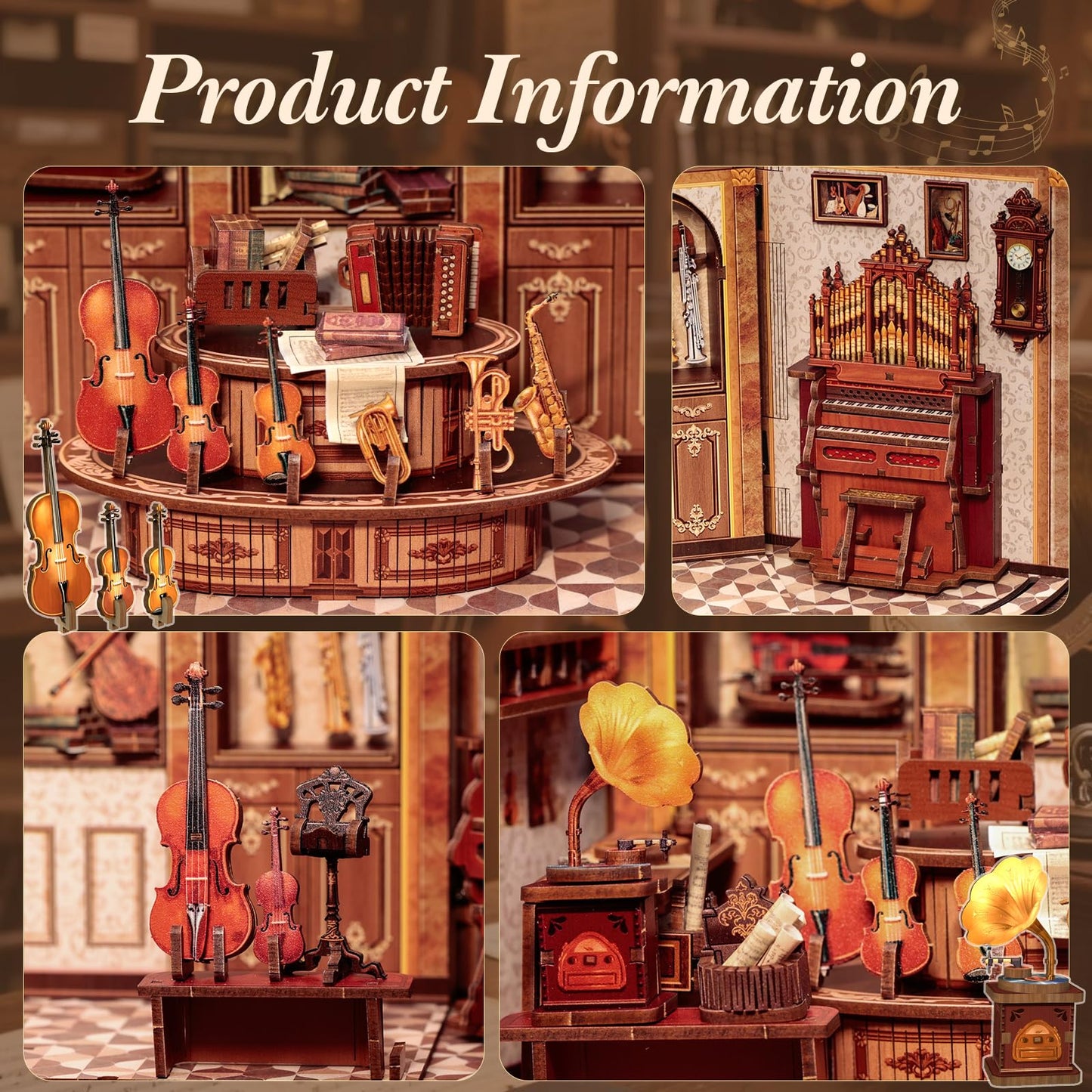 CUTEBEE Book Nook Kit - DIY Miniature House Dollhouse Kit for mature-themed and Teens  Booknook Bookshelf Decor Alley Model Build with LED Light  Gifts for Family and Friends (Bach Strings)