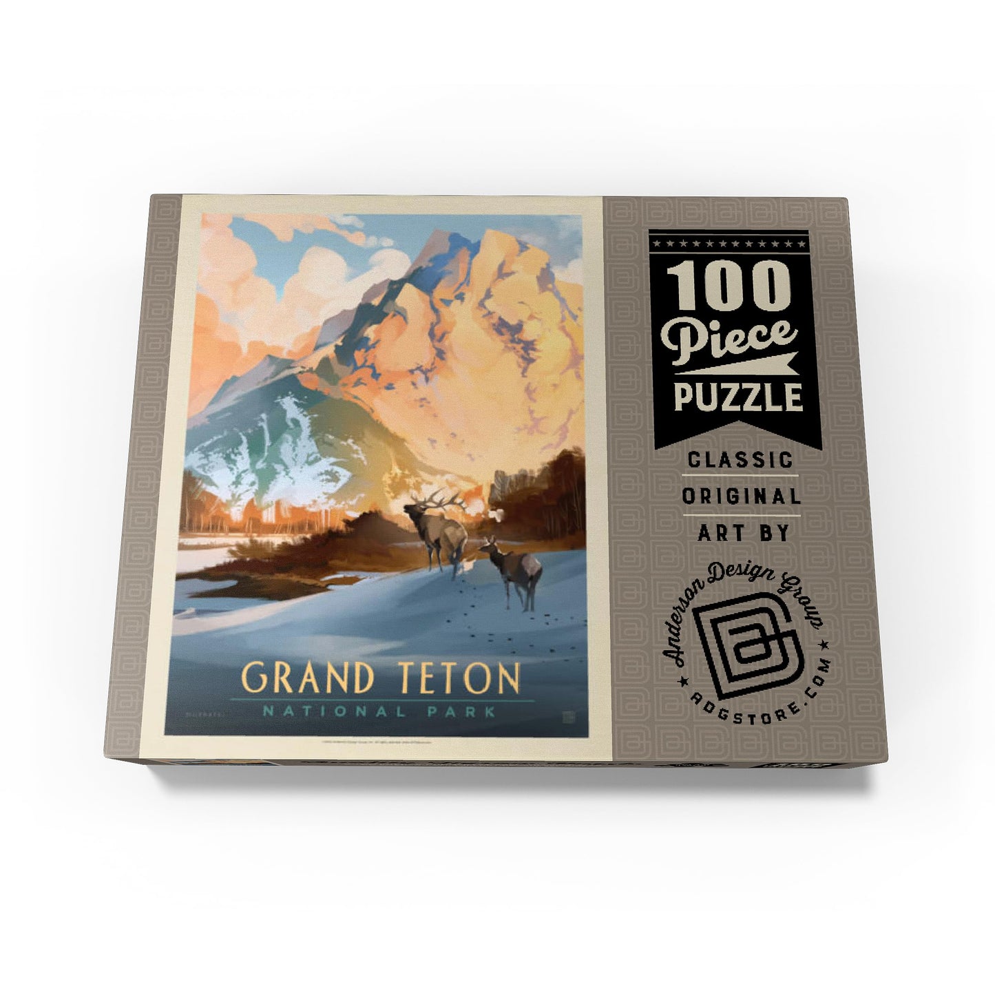 MyPuzzle Grand Teton National Park: Winter Hush, Vintage Poster - Premium 100 Piece Jigsaw Puzzle for Adults