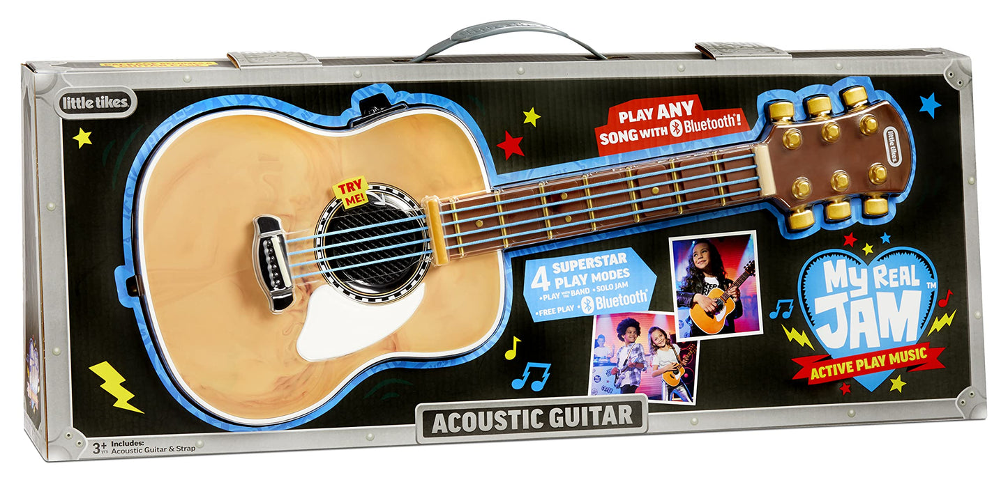 Little Tikes My Real Jam Acoustic Guitar with Strap, Musical Instrument with 4 Modes, Play Any Song with Bluetooth, Gift for Kid