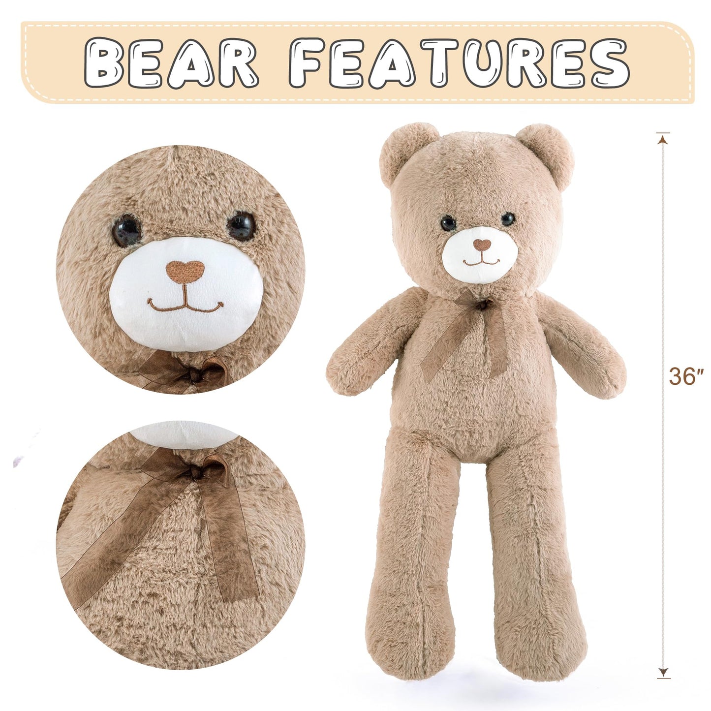 Zgxiong Big Teddy Bear 3 Feet Giant Stuffed Animal Brown Large Teddy Bear Stuffed Animals Huge Stuffed Bear Plush Toy For Girlfr