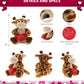 DolliBu Plush Sitting Giraffe - Cute 9" Stuffed Animal with Red Heart, Personalized Gift for Valentine's Day, Brown, Model K5191-5998-90