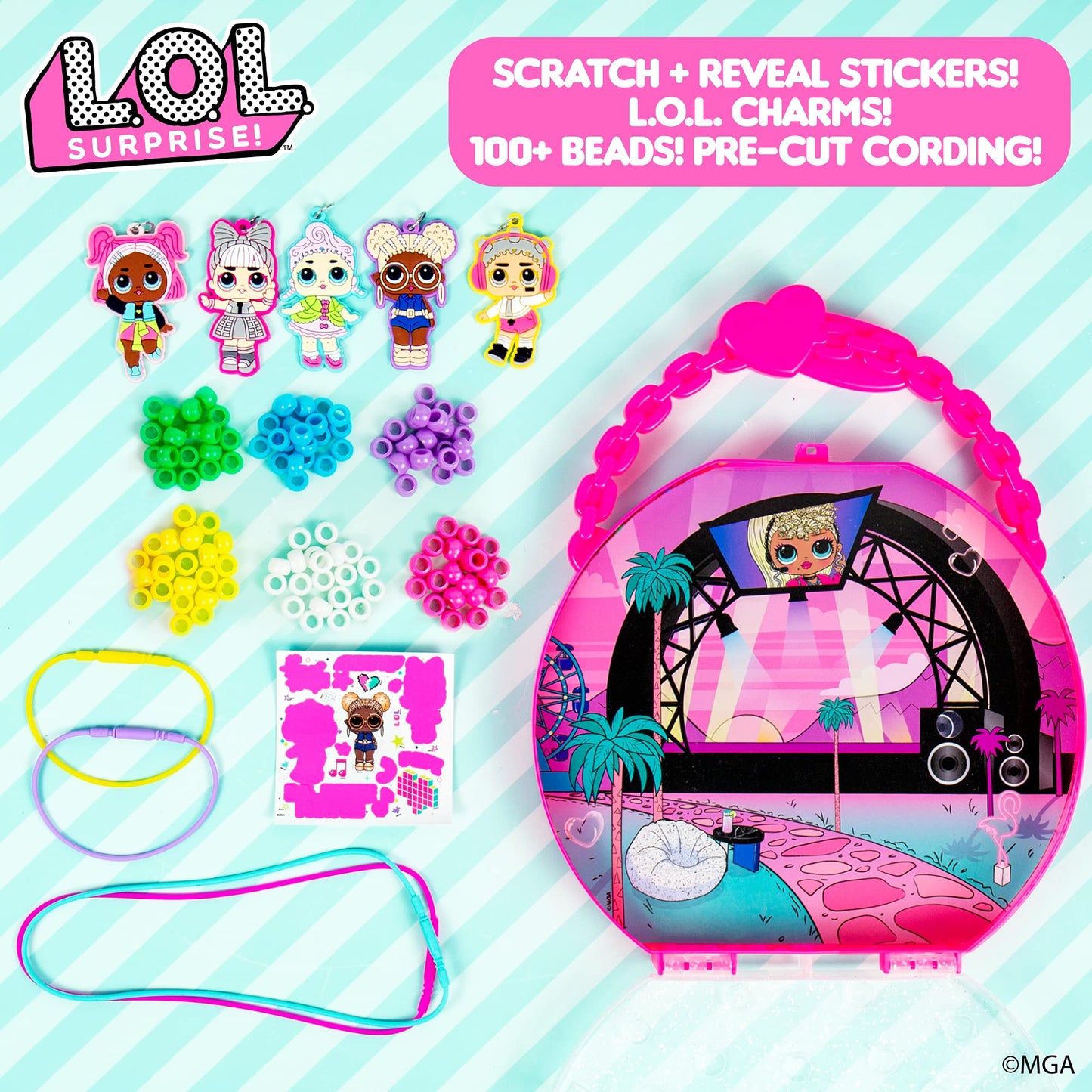 L.O.L. Surprise! Jewelry Activity Case, Create Custom Jewelry with 100+ Beads & Charms, DIY Kit for Kids Ages 6+