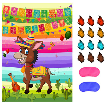 Neburora Pin The Tail On The Donkey Mexican Donkey Game With 24Pcs Tails Cinco De Mayo Party Mexican Party Fiesta Themed Taco Pa