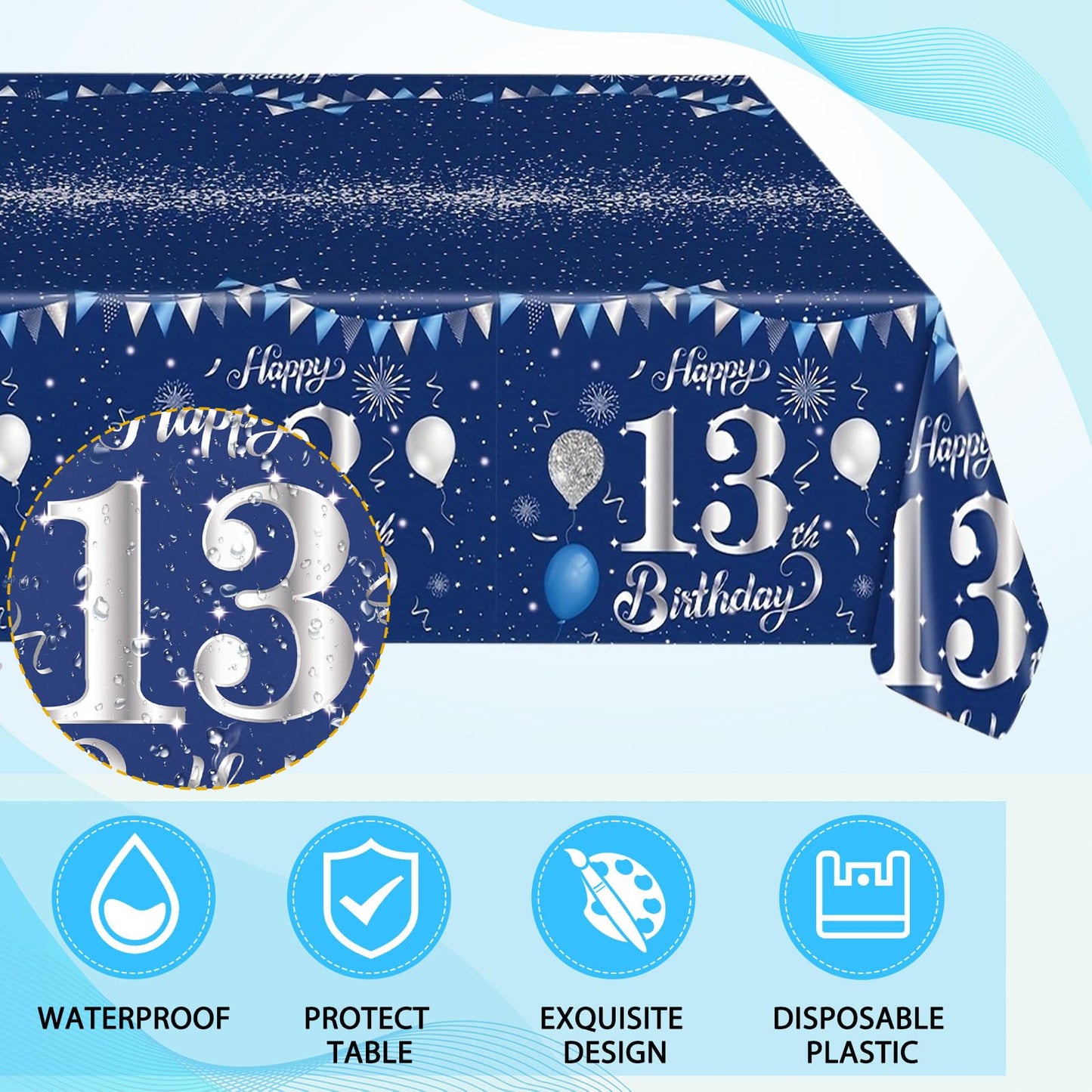 13Th Birthday Decorations For Boy Girl Official Teenager 13Th Tableware Decorations Navy Blue Silver Birthday Plates Napkins Tab
