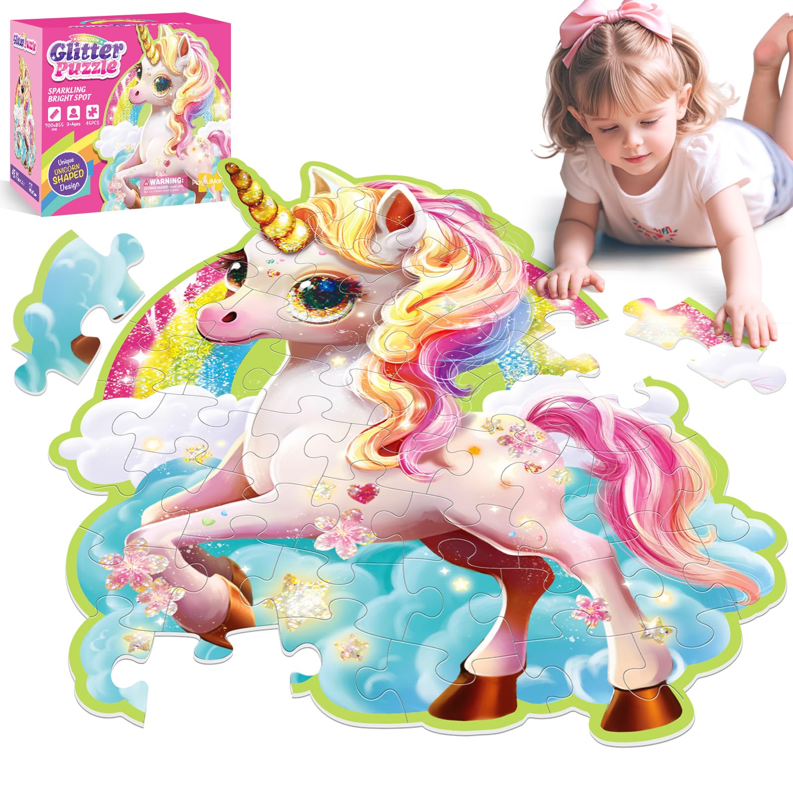 Auntyfey 45 Pcs Unicorn Floor Puzzles For Kids Ages 3-5, Giant Floor Puzzles For Kids Ages 4-8, Kid Floor Puzzles 4-6, Big Large