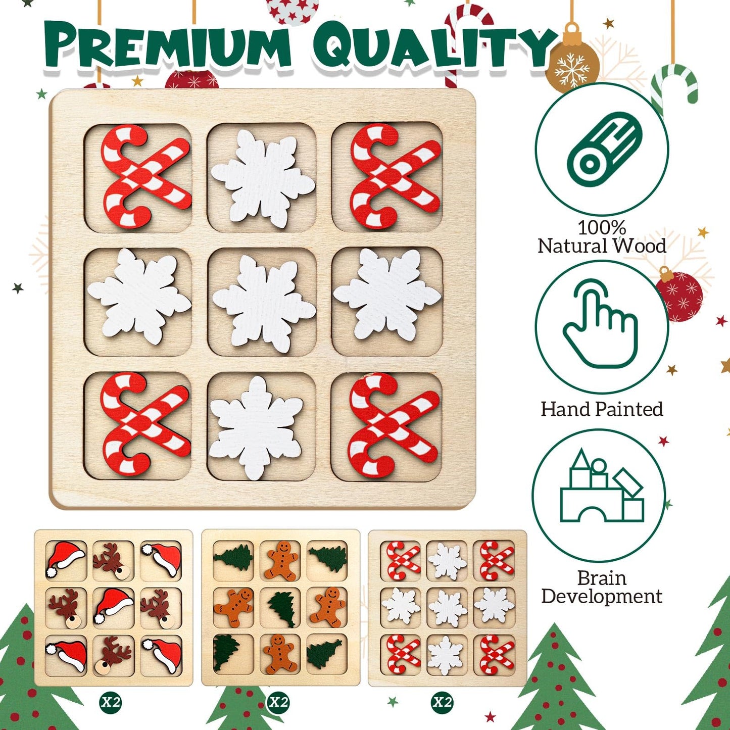 Meooeck 6 Sets Christmas Wooden Tic Tac Toe Game, Party Favors, Mini Chess Board Table Party Game, Gift for Relative and Family,