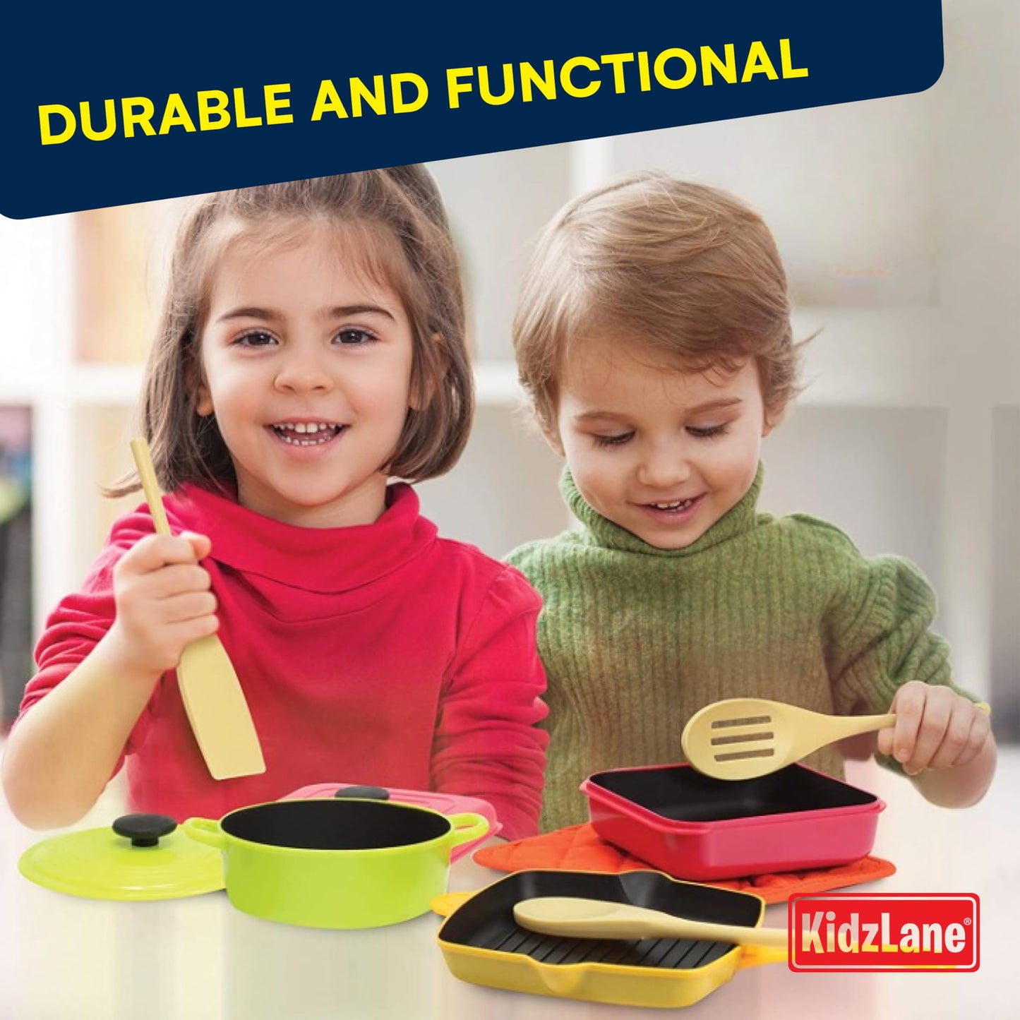 Kidzlane Kids Play Pots And Pans For Toddlers | Durable Mini Cooking Set For Kids Toy, Bpa Free, Dishwasher Safe | Kids Pots And