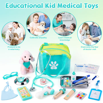 Doctor Kit for Toddlers 3-5 with Dog Toy 37 PCS Veterinarian Playset for Kids Doctors Play Set Pretend Play Doctor Set Vet Kit f