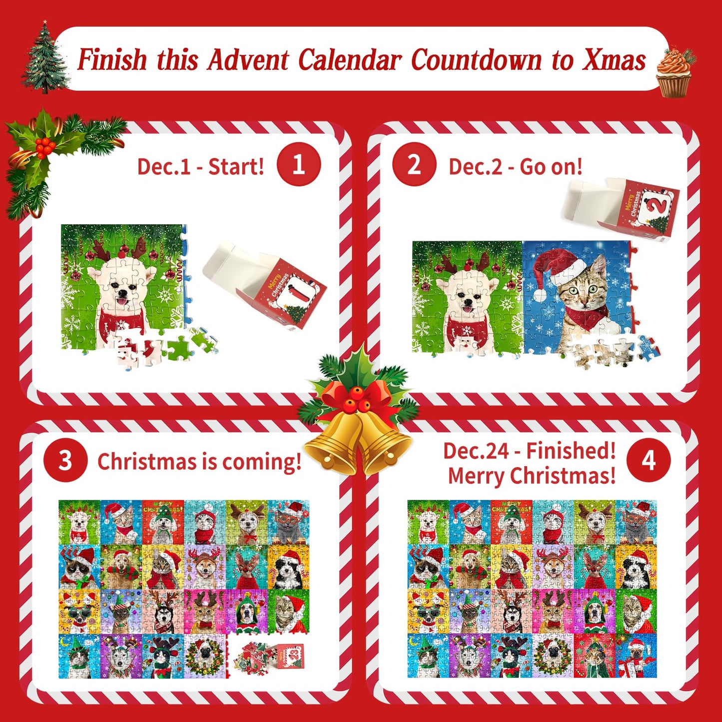 1000 Piece Puzzle For Adults Christmas Puzzle, Christmas Pets Christmas Puzzles 1000 Pieces, Cats And Dogs Christmas 1000 Piece
