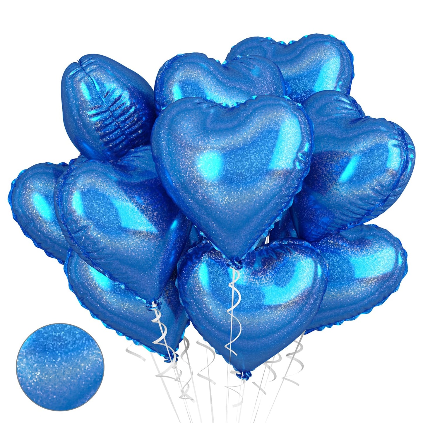 Biapian Dark Blue Heart Balloons, 10Pcs Glitter Blue Heart Shape Balloons, 18Inch Love Foil Balloons Helium For Boys Men Valenti