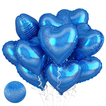 Biapian Dark Blue Heart Balloons, 10Pcs Glitter Blue Heart Shape Balloons, 18Inch Love Foil Balloons Helium For Boys Men Valenti