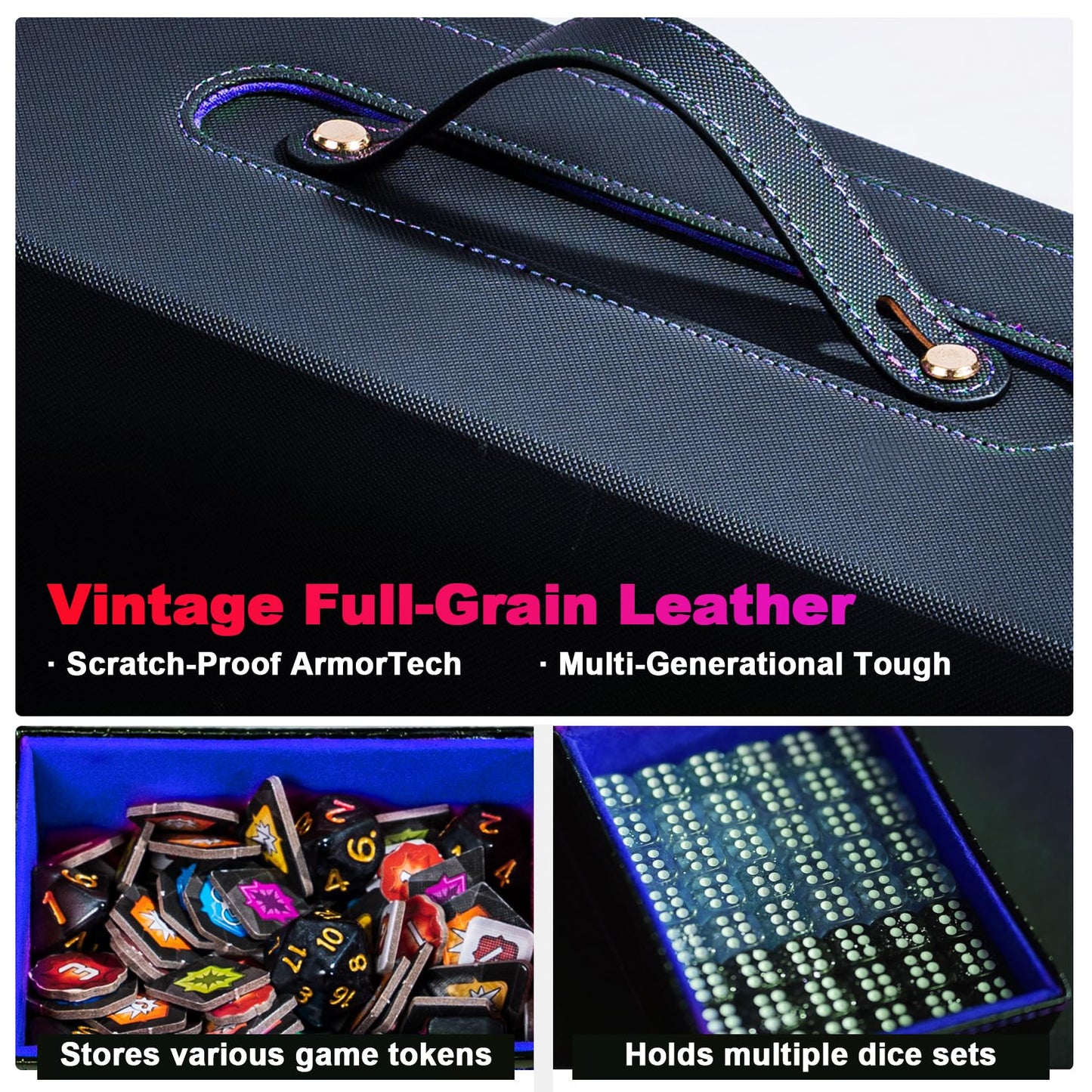 ArtBoutiq Commander Deck Box for MTG  6-Deck Modular Card Case with Dice Tray Holds 600+ Double-sleeved Cards  Removable Trading Cards Storage Box with 35PT Magnetic Card Holders for TCG  Black Blue