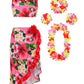 Relibeauty Hawaiian Skirt Costume For Girls Red Flowers 6 Piece Kit, 130