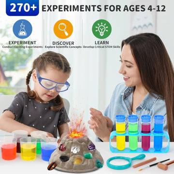 Baturu Science Kits For Kids Ages 4-12 - 270+ Stem Experiments & Chemistry Projects - Includes Volcano, Crystal Growing, Gem Dig