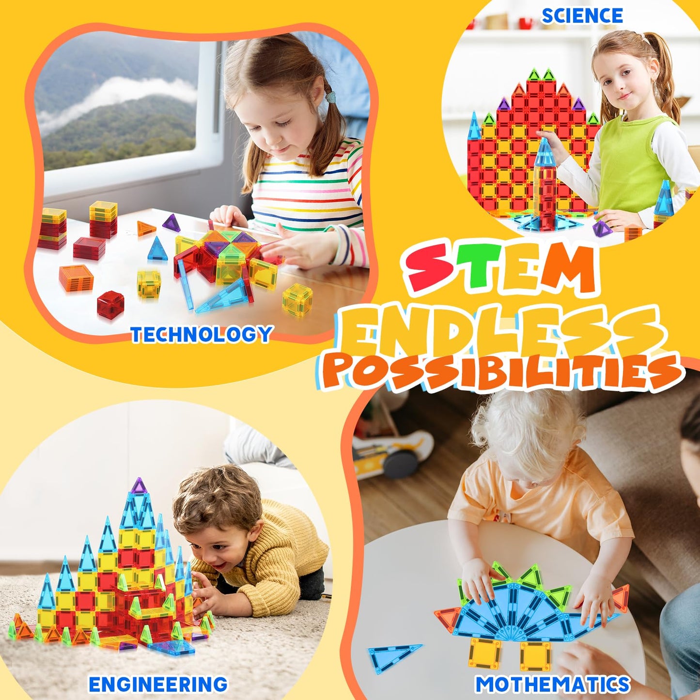 Magnetic Tiles, Travel Mini Magnetic Tiles, STEM Building Blocks Sets, Construction Travel Set Toys for Boys Girls Kids Toddlers