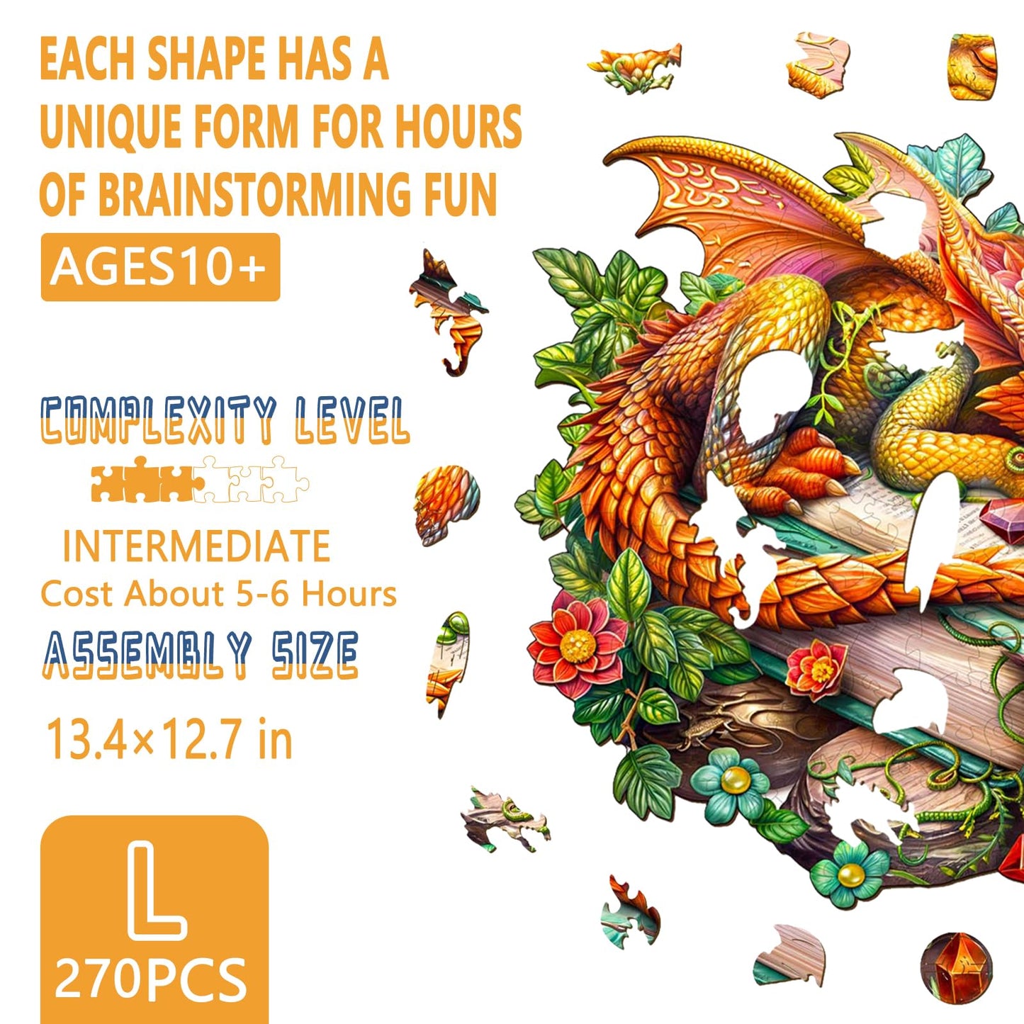 Wooden Puzzles for mature-themeds - Sleeping Dragon Wooden Puzzle  Unique Shape Wooden Jigsaw Puzzles for mature-themeds  Wood Puzzles mature-themed  Perfect for Birthday Gift  Family Puzzle  270 Piece 13.4 x 12.7in Large