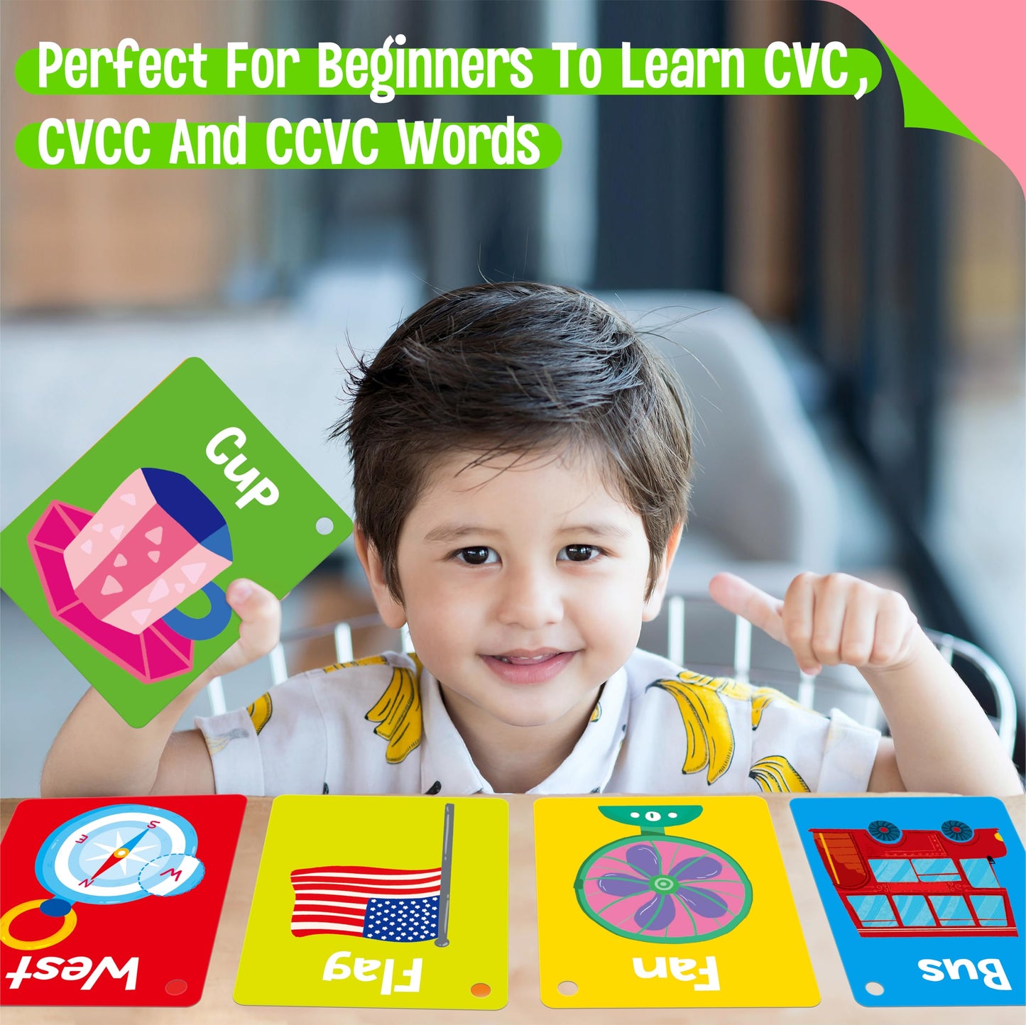 SpriteGru 52 PCS Word Flashcards - Double-Sided CVC & CVCC Cards, 4"x6" Cardstock, Educational Tool for Preschool & Kindergarten