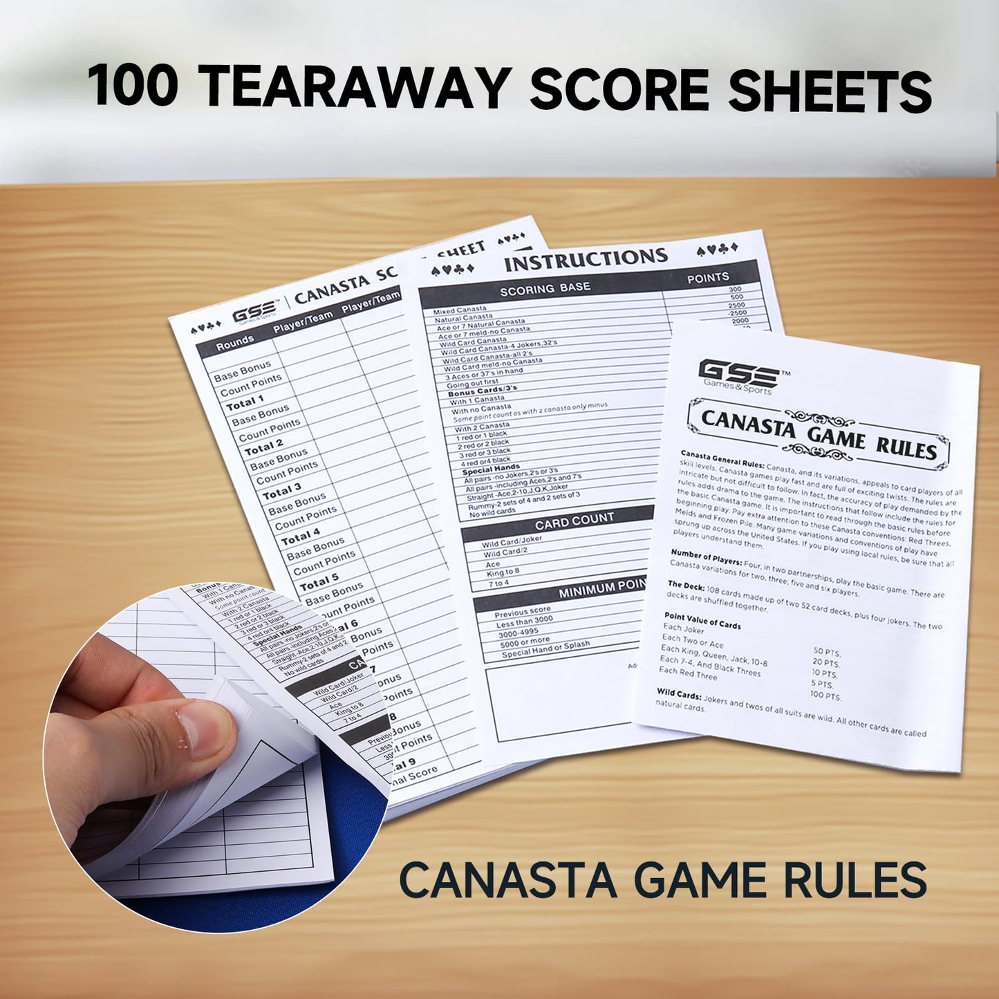 Gse Games & Sports Expert Canasta Cards Game Set, Includes 6 Decks Canasta Playing Cards With Point Values, A Revolving Card Tray, And 100 Canasta Score Sheets (Red)