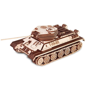 3D Wooden Puzzles For Adults - Diy T-34-85 Tank 3D Puzzle Model Kit With Rubber Band Engine, Rolling Wheels & Rotating Cannon -