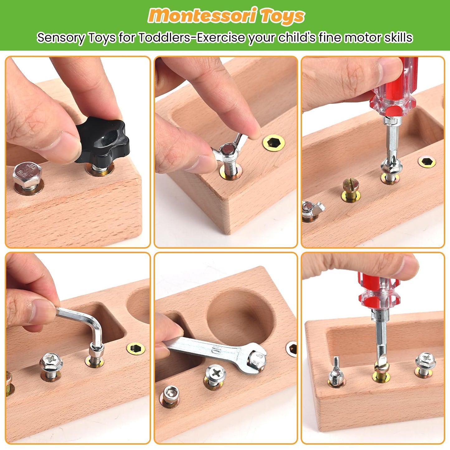 Wooderma Montessori Screwdriver Board Set, Wooden Montessori Toys For 3 4 5 Year Old, Toddler Screwdriver Toy, Kids Tool Set, Pr