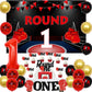 JOYMEMO Boxing 1st Birthday Party Decorations, Round 1 Backdrop - Round One Cake toppers & Highchair Banner Champion Trophy Ball
