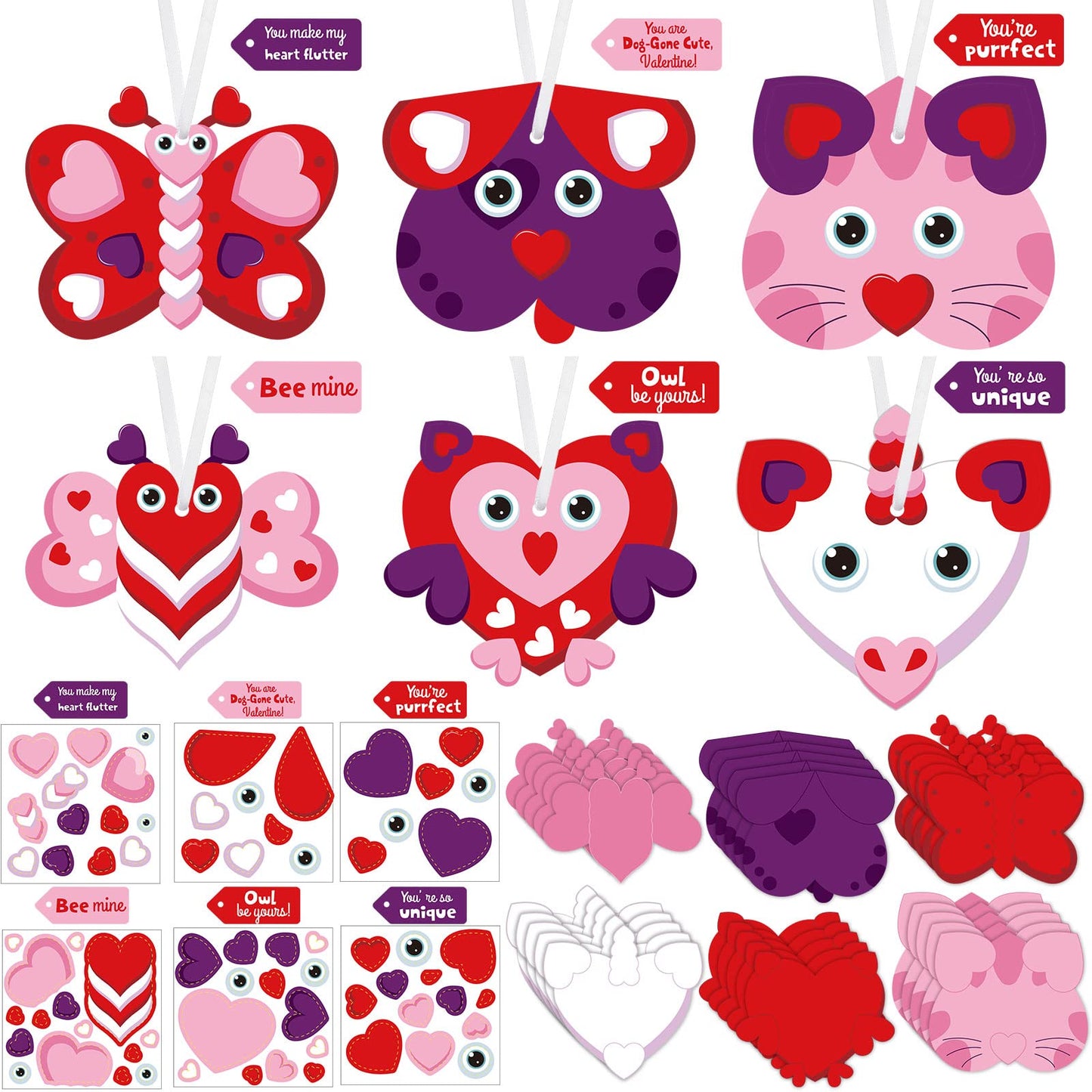 Tatuo 30 Set Valentines Day DIY Craft Kit Valentine DIY Craft Hanging Ornament Classroom Decorations Valentines Day Cutouts Sti