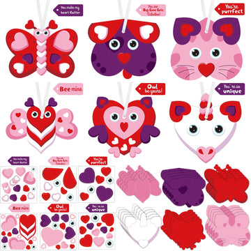 Tatuo 30 Set Valentines Day DIY Craft Kit Valentine DIY Craft Hanging Ornament Classroom Decorations Valentines Day Cutouts Sti